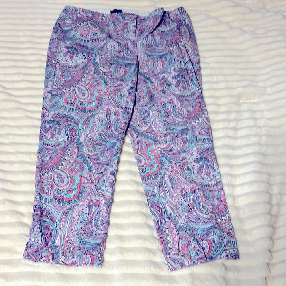 Talbot’s size 14 perfect crop pants. Paisley print with pink, blue and purples.